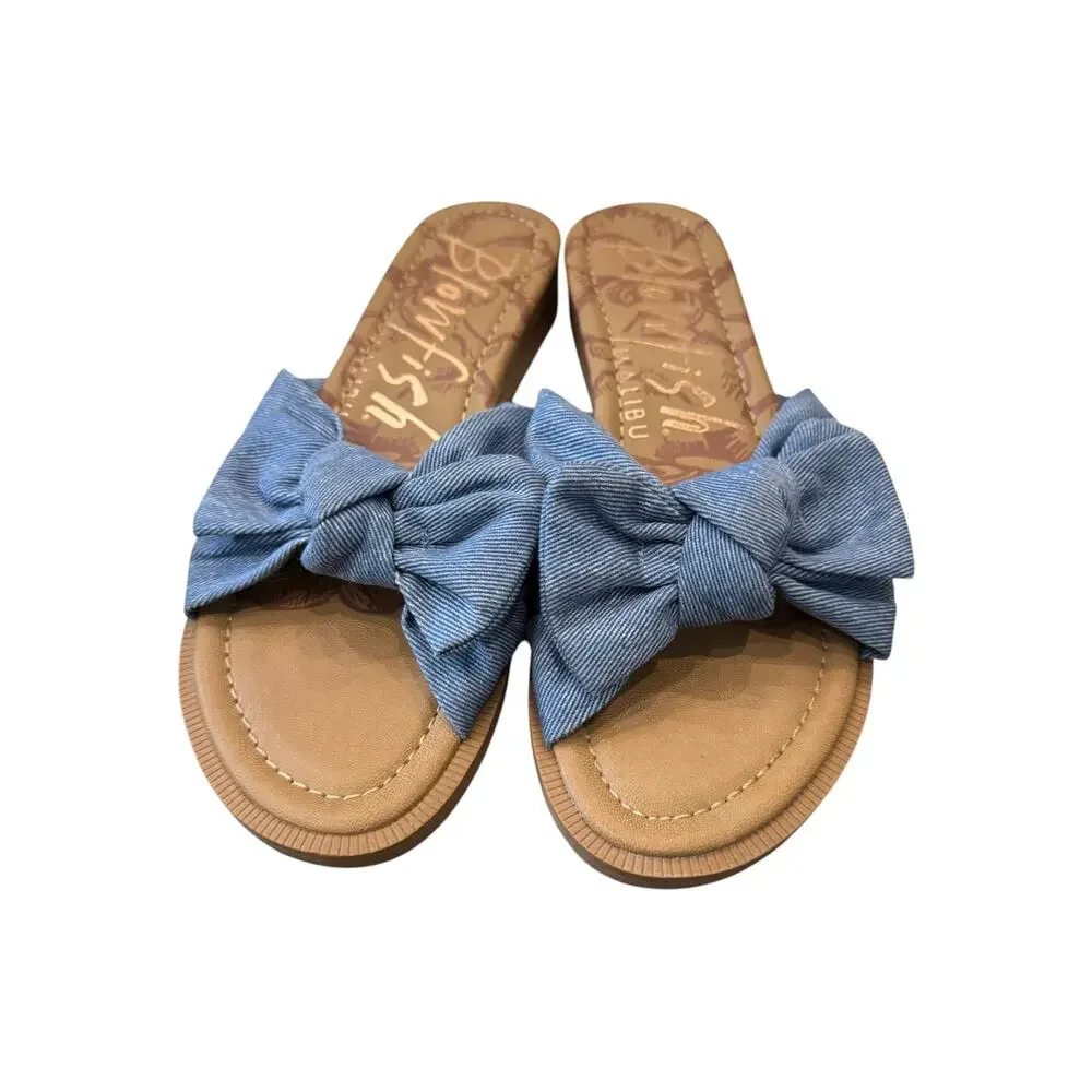 Blowfish Malibu Bow Slide Sandals Denim Blue Women’s 9.5